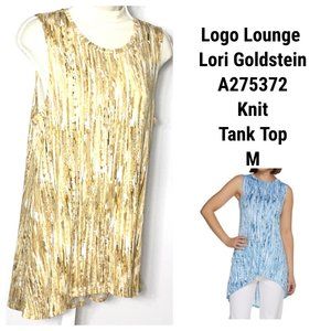 Lori Goldstein LOGO Layers Abstract  Printed Knit Tank Top M Blouse Shirt Yellow